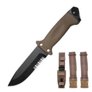 Jachtmes – Halfgekarteld outdoor mes bruin