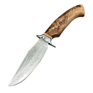 Damascus mes – Recht Outdoor Mes met Esdoornblad Handvat