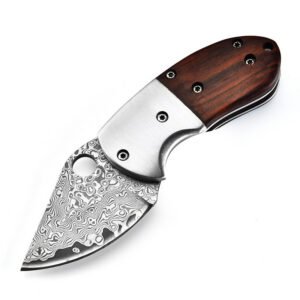 Damascus mes – Mini Opvouwbaar Mes met Houten Handvat
