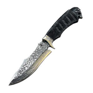 Damascus mes – Recht Outdoor Mes met Zwarte Schedel