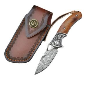 Damascus mes – VG10 Opvouwbaar Campingmes met Houten Handvat