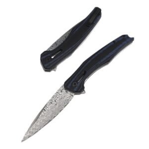 Damascus mes – Opvouwbaar Outdoor Mes Zwart Blauw