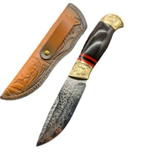 Damascus mes – Outdoor Recht Mes met Sandelhout Handvat