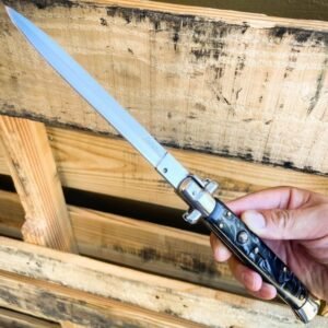 Stiletto mes – 13 inch Grote Italiaanse Automatische Stiletto met Zwart Parel Handvat