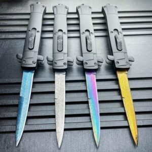 Stiletto mes – 9 inch Italiaanse OTF Stiletto met Damascus Patroon
