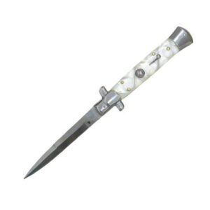 Stiletto mes – 9 inch Flick Knife met Parelwit Handvat