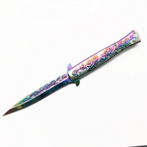 Stiletto mes – Gekleurd Titanium met Roosreliëf