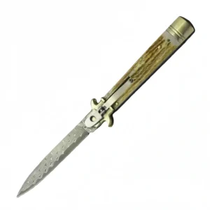 Stiletto mes – 9 inch Damascus Staal met Hertengewei Handvat