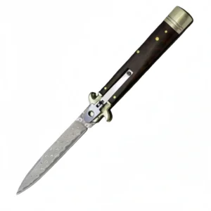 Stiletto mes – 9 inch Damascus Lemmet met Slangenhout Handvat