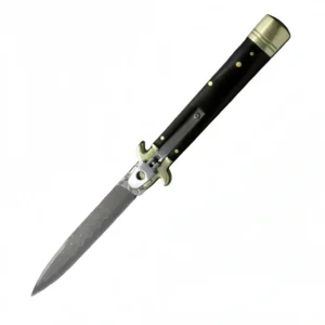 Stiletto mes – 9 inch Damascus Staal met Hoorn Handvat